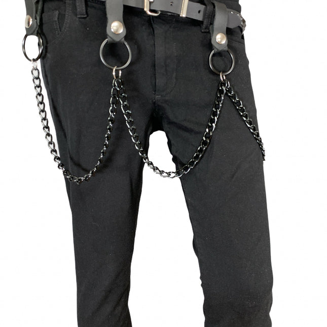 BT583-BS SINGLE ROW STUDDED BELT WITH REMOVABLE STUDDED RING AND CHAIN