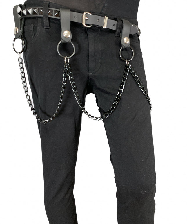 BT583-BS SINGLE ROW STUDDED BELT WITH REMOVABLE STUDDED RING AND CHAIN