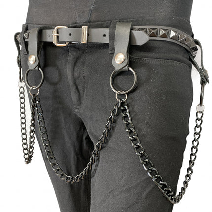BT583-BS SINGLE ROW STUDDED BELT WITH REMOVABLE STUDDED RING AND CHAIN