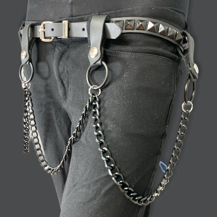 BT583-BS SINGLE ROW STUDDED BELT WITH REMOVABLE STUDDED RING AND CHAIN