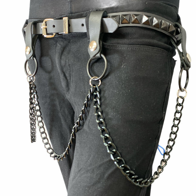 BT583-BS SINGLE ROW STUDDED BELT WITH REMOVABLE STUDDED RING AND CHAIN