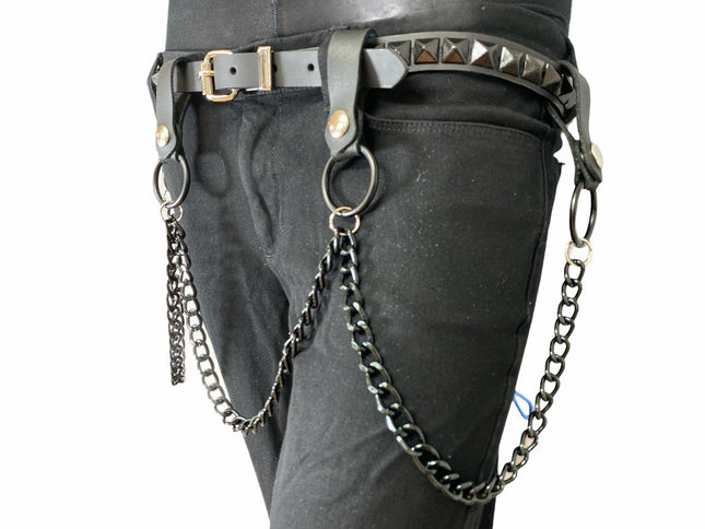 BT583-BS SINGLE ROW STUDDED BELT WITH REMOVABLE STUDDED RING AND CHAIN