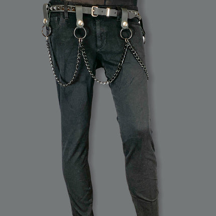 BT583-BS SINGLE ROW STUDDED BELT WITH REMOVABLE STUDDED RING AND CHAIN