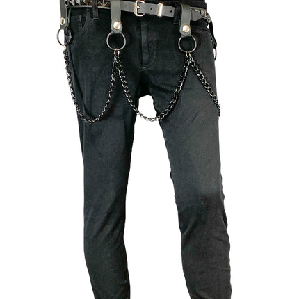 BT583-BS SINGLE ROW STUDDED BELT WITH REMOVABLE STUDDED RING AND CHAIN