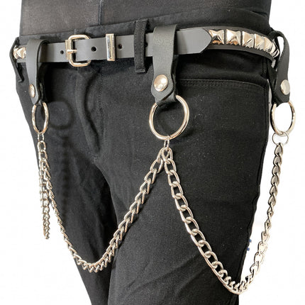 BT583 SINGLE ROW STUDDED BELT WITH REMOVABLE RING AND CHAIN