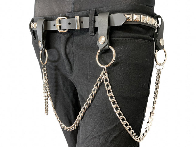BT583 SINGLE ROW STUDDED BELT WITH REMOVABLE RING AND CHAIN