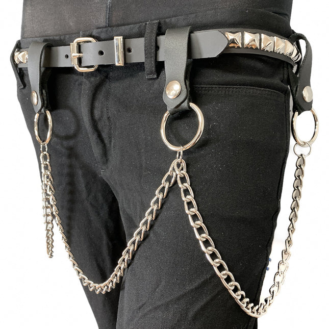 BT583 SINGLE ROW STUDDED BELT WITH REMOVABLE RING AND CHAIN