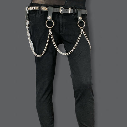 BT583 SINGLE ROW STUDDED BELT WITH REMOVABLE RING AND CHAIN