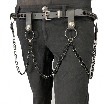 BT584-BS 1 ROW CONE STUDDED BELT WITH REMOVABLE RING AND CHAIN
