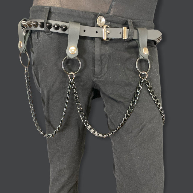 BT584-BS 1 ROW CONE STUDDED BELT WITH REMOVABLE RING AND CHAIN