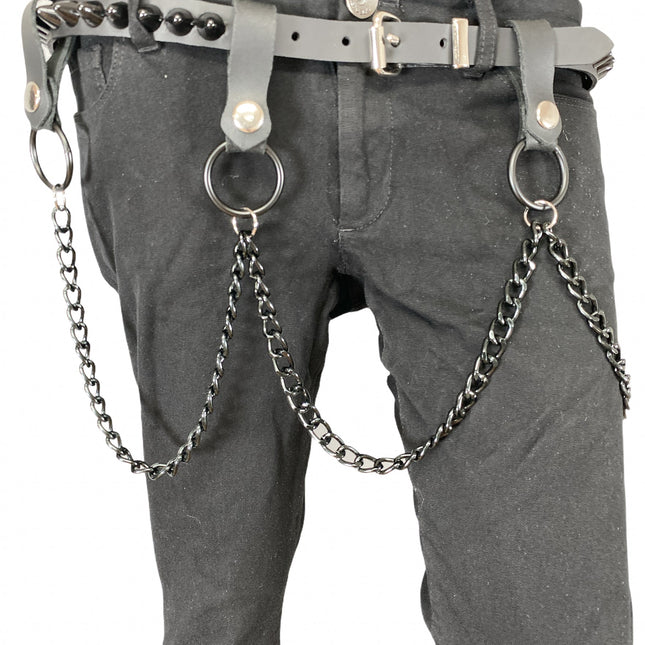 BT584-BS 1 ROW CONE STUDDED BELT WITH REMOVABLE RING AND CHAIN