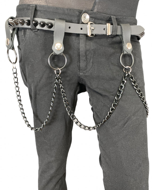 BT584-BS 1 ROW CONE STUDDED BELT WITH REMOVABLE RING AND CHAIN