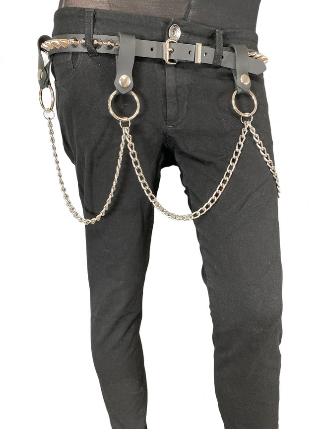 BT584 1 ROW STUDDED BELT WITH REMOVABLE RING AND CHAIN