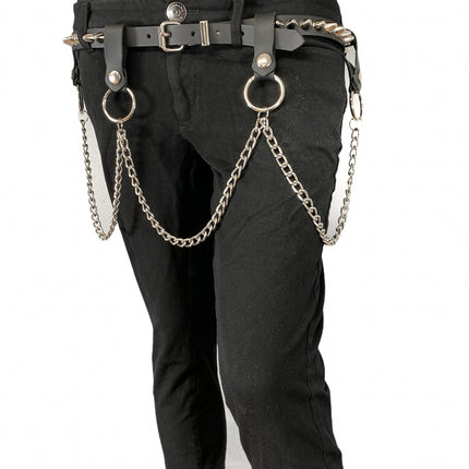 BT584 1 ROW STUDDED BELT WITH REMOVABLE RING AND CHAIN