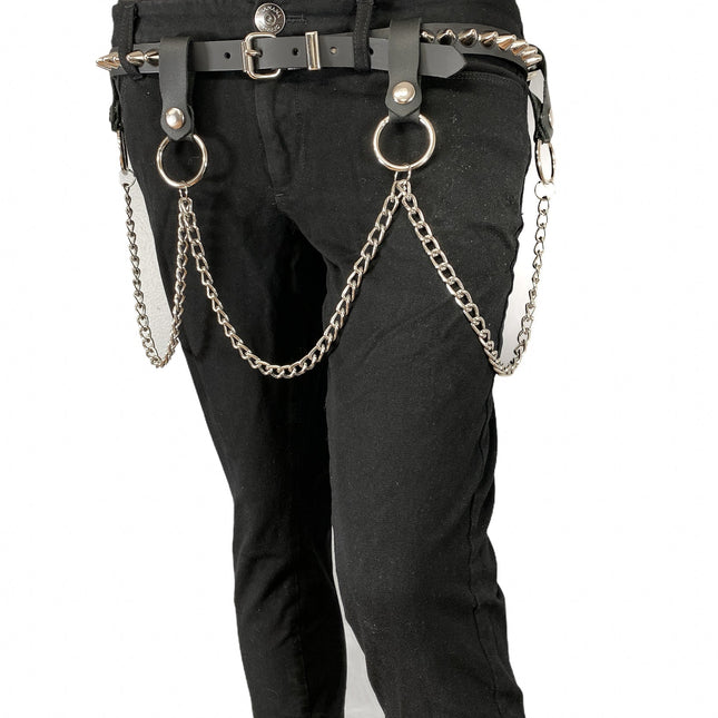 BT584 1 ROW STUDDED BELT WITH REMOVABLE RING AND CHAIN