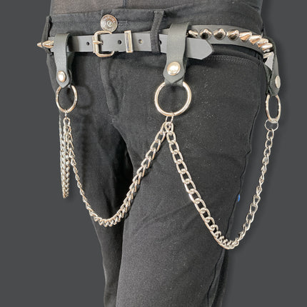 BT584 1 ROW STUDDED BELT WITH REMOVABLE RING AND CHAIN