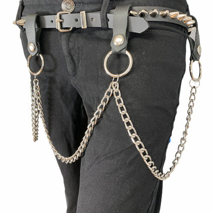 BT584 1 ROW STUDDED BELT WITH REMOVABLE RING AND CHAIN