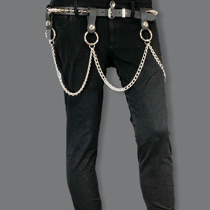BT584 1 ROW STUDDED BELT WITH REMOVABLE RING AND CHAIN