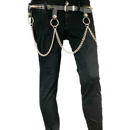 BT584 1 ROW STUDDED BELT WITH REMOVABLE RING AND CHAIN