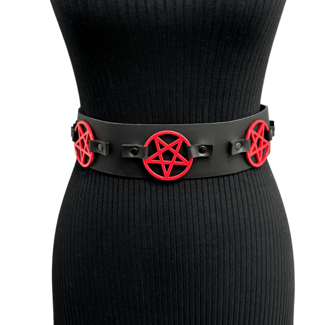BT595-RS  RED  PENTAGRAM BELT