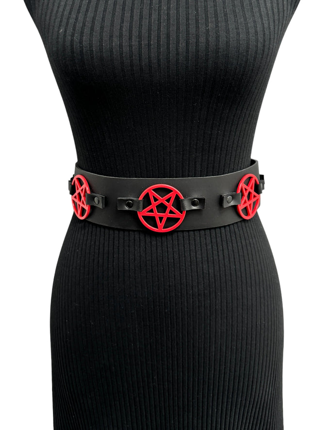 BT595-RS  RED  PENTAGRAM BELT
