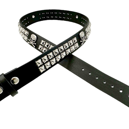 BT642  SKULL BELT DOUBLE ROW PYRAMID STUDDED  1 1/2" WIDE
