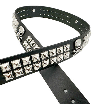 BT642  SKULL BELT DOUBLE ROW PYRAMID STUDDED  1 1/2" WIDE