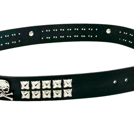BT642  SKULL BELT DOUBLE ROW PYRAMID STUDDED  1 1/2" WIDE