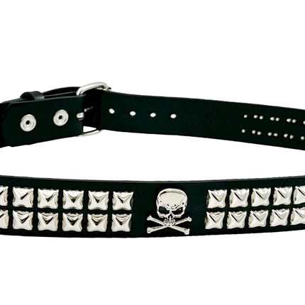 BT642  SKULL BELT DOUBLE ROW PYRAMID STUDDED  1 1/2" WIDE