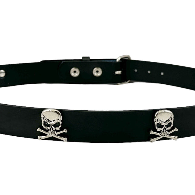 BT643   1 1/4" WIDE SKULL & CROSSBONE  BELT
