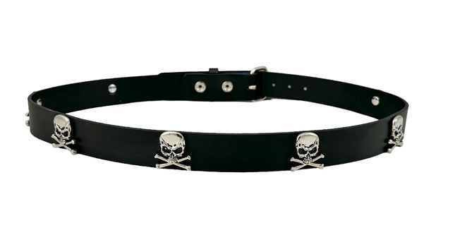 BT643   1 1/4" WIDE SKULL & CROSSBONE  BELT