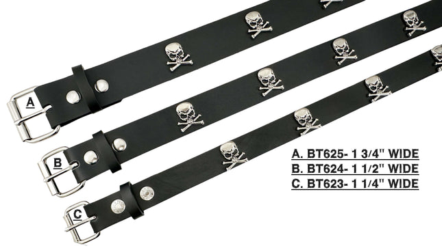 BT645   1 13/4" WIDE SKULL & CROSSBONE  BELT