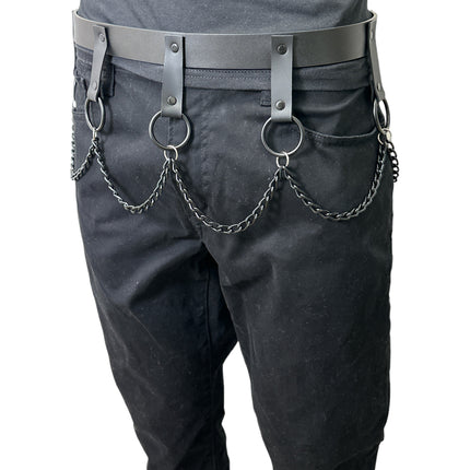 BT624-BS BLACK HANGING CHAIN RING BONDAGE BELT