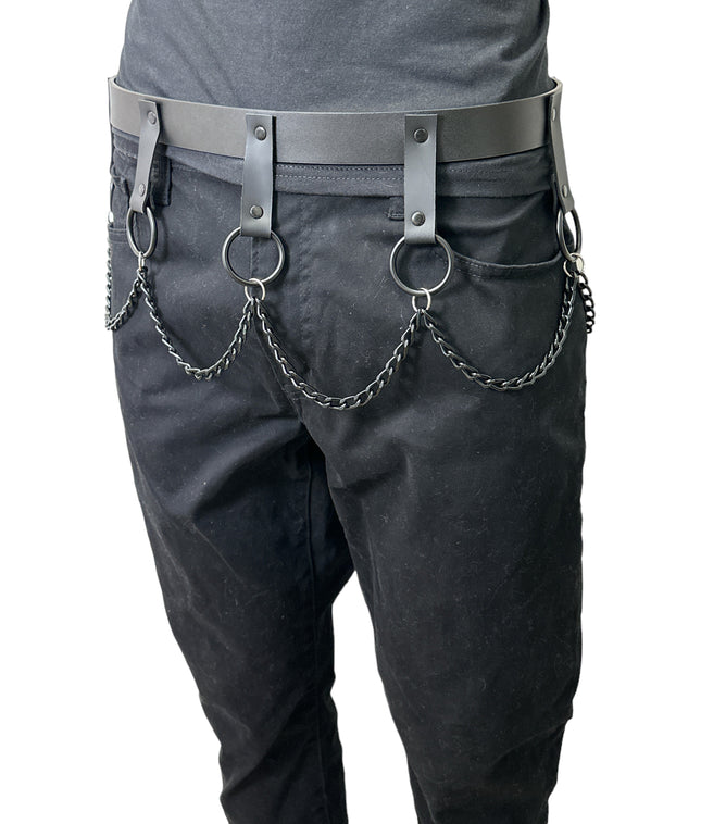 BT624-BS BLACK HANGING CHAIN RING BONDAGE BELT