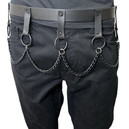 BT624-BS BLACK HANGING CHAIN RING BONDAGE BELT