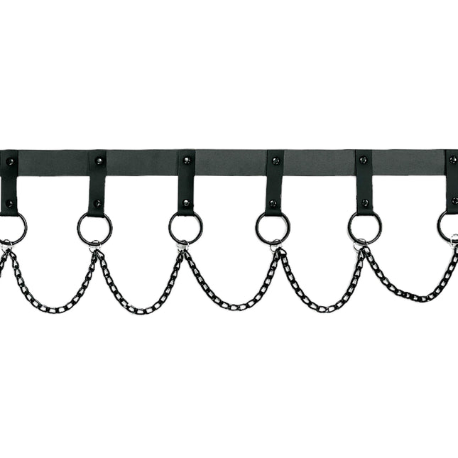 BT624-BS BLACK HANGING CHAIN RING BONDAGE BELT
