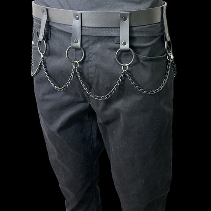 BT624-BS BLACK HANGING CHAIN RING BONDAGE BELT