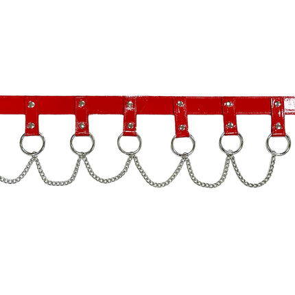 BT624  PATENT RED HANGING CHAIN RING BONDAGE BELT