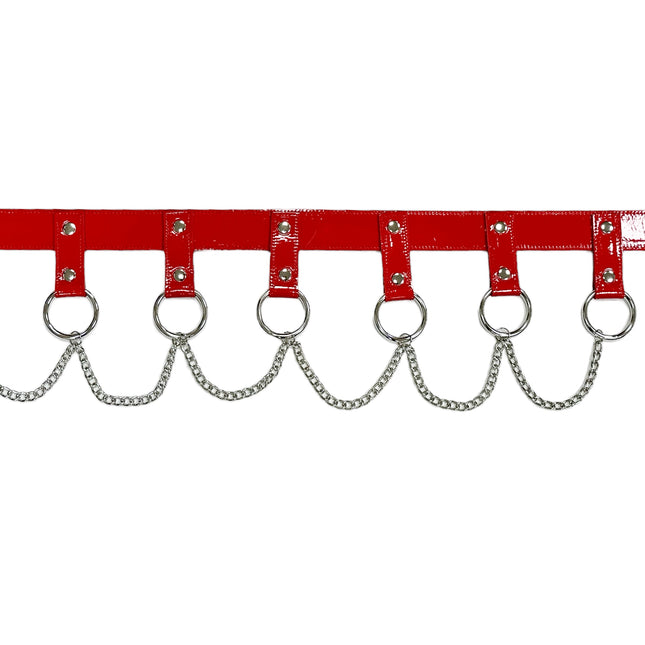 BT624  PATENT RED HANGING CHAIN RING BONDAGE BELT