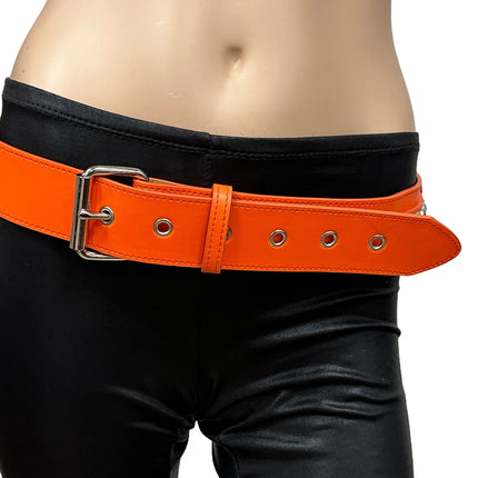 BT652M-TANGERINE  PREMIUM VEGAN LEATHER ROUND STUD PENTAGRAM CHAIN BELT