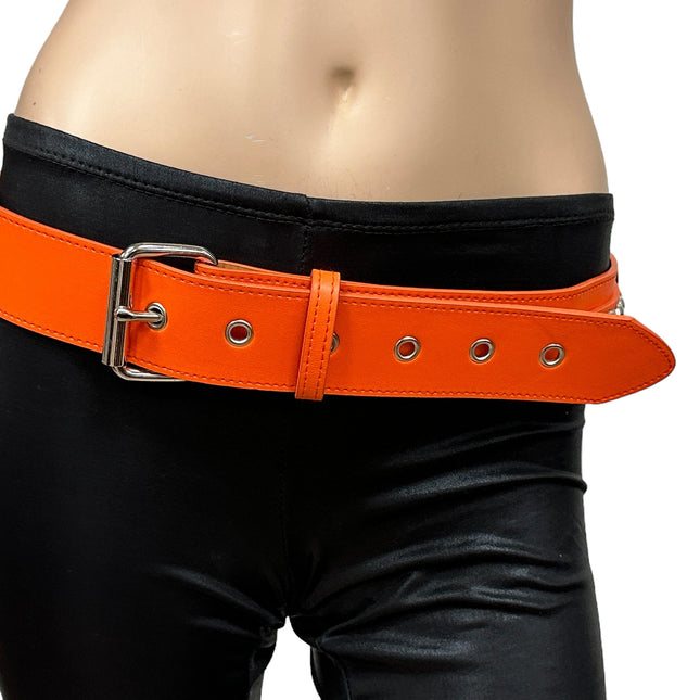 BT652M-TANGERINE  PREMIUM VEGAN LEATHER ROUND STUD PENTAGRAM CHAIN BELT