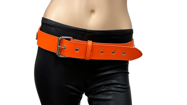 BT652M-TANGERINE  PREMIUM VEGAN LEATHER ROUND STUD PENTAGRAM CHAIN BELT