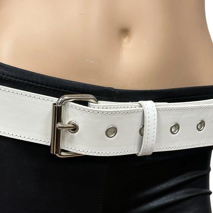 BT652M-WHITE PREMIUM VEGAN LEATHER ROUND STUD PENTAGRAM CHAIN BELT