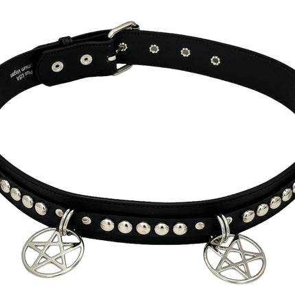 BT663M-BLACK PREMIUM VEGAN LEATHER UK77 STUD PENTAGRAM