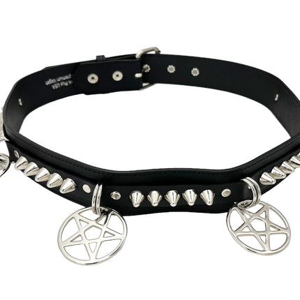 BT663M-BLACK PREMIUM VEGAN LEATHER UK77 STUD PENTAGRAM