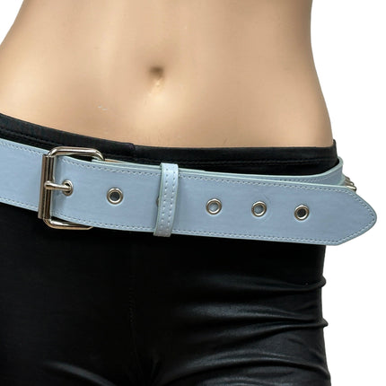 BT653M-BLUE PREMIUM VEGAN LEATHER UK77 STUD PENTAGRAM CHAIN BELT