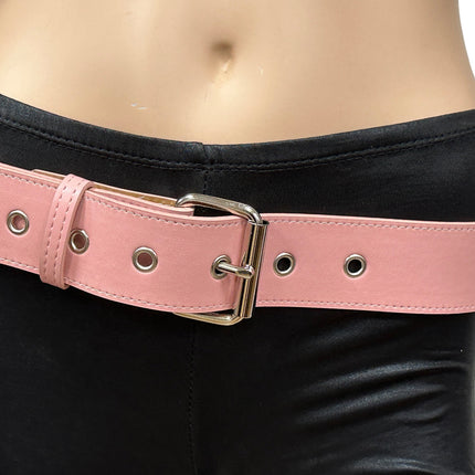 BT653M-PINK PREMIUM VEGAN LEATHER UK77 STUD PENTAGRAM CHAIN BELT