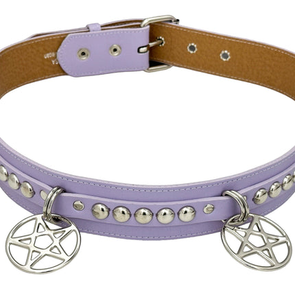 BT653M-PURPLE PREMIUM VEGAN LEATHER UK77 STUD PENTAGRAM CHAIN BELT