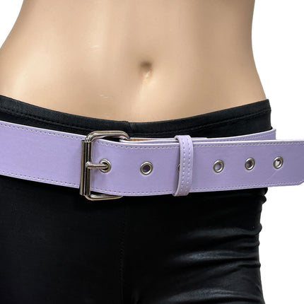 BT653M-PURPLE PREMIUM VEGAN LEATHER UK77 STUD PENTAGRAM CHAIN BELT