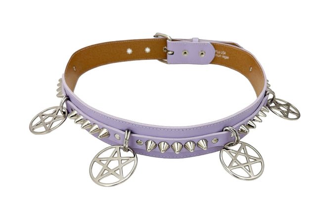 BT653M-PURPLE PREMIUM VEGAN LEATHER UK77 STUD PENTAGRAM CHAIN BELT